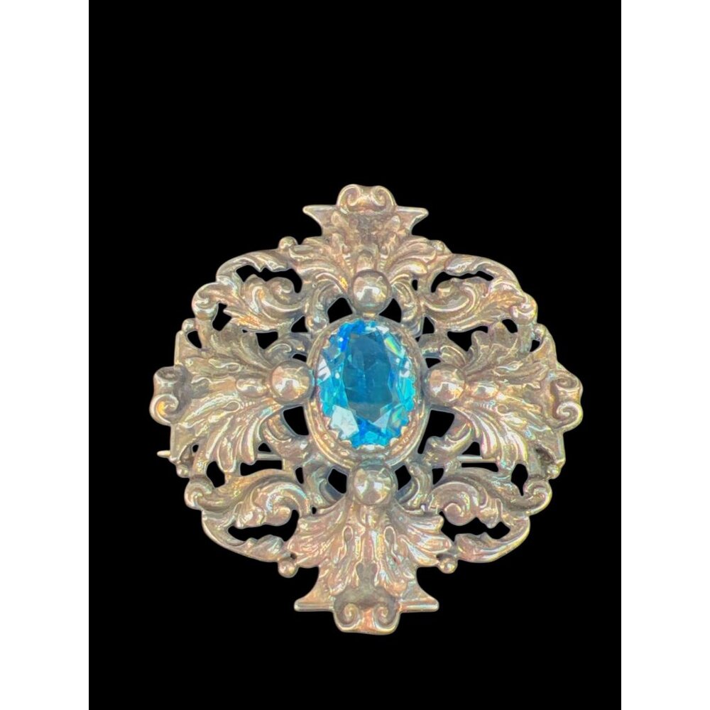 Vintage Sterling Silver Filigree Brooch With Blue Gemstone By Guglielmo Cini